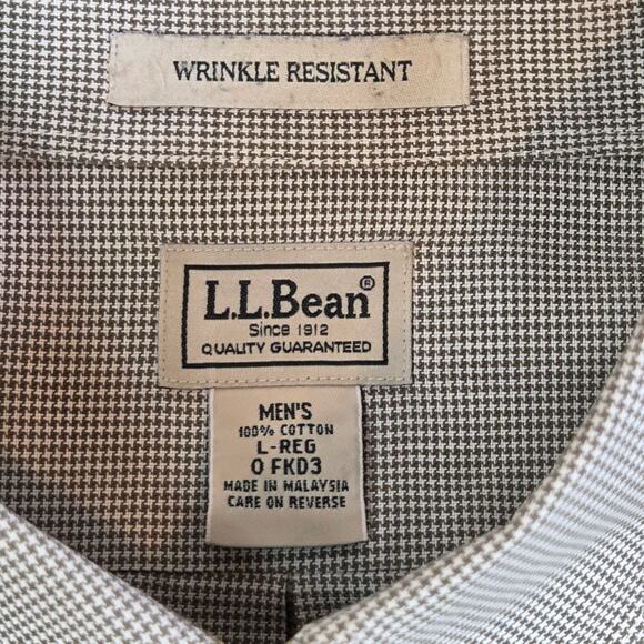 LL Bean Mens L Button Down Shirt Green Check Wrinkle Resistant Cotton Malaysia - Picture 3 of 12